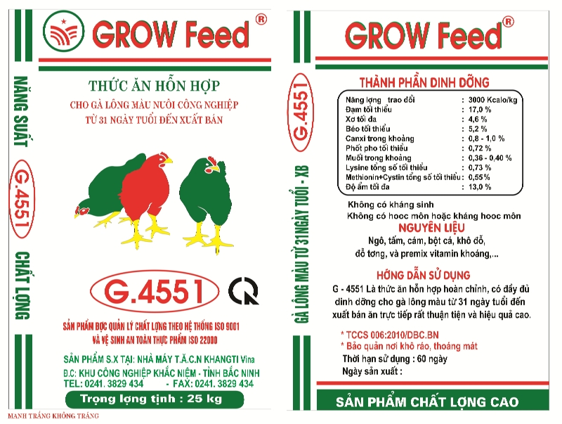 Thức ăn hỗn hợp cho gà lông màu nuôi công nghiệp từ 31 ngày tuổi đến xuất bán