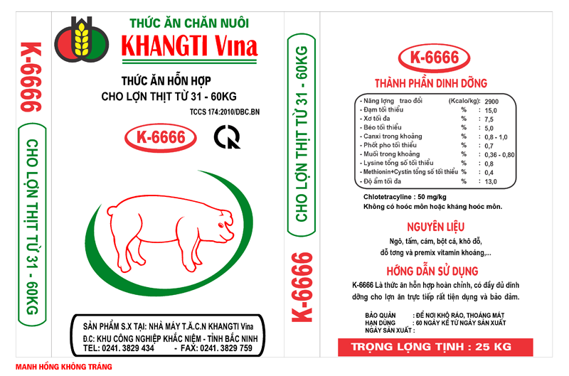 Thức ăn hỗn hợp cho lợn thịt từ 31 - 60kg