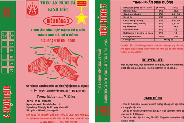 Thức ăn hỗn hợp dạng viên nổi dành cho cá điêu hồng giai đoạn từ 50-200g