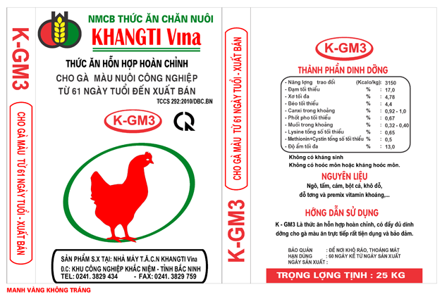  Thức ăn hỗn hợp hoàn chỉnh cho gà màu nuôi công nghiệp từ 61 ngày tuổi đến xuất bán